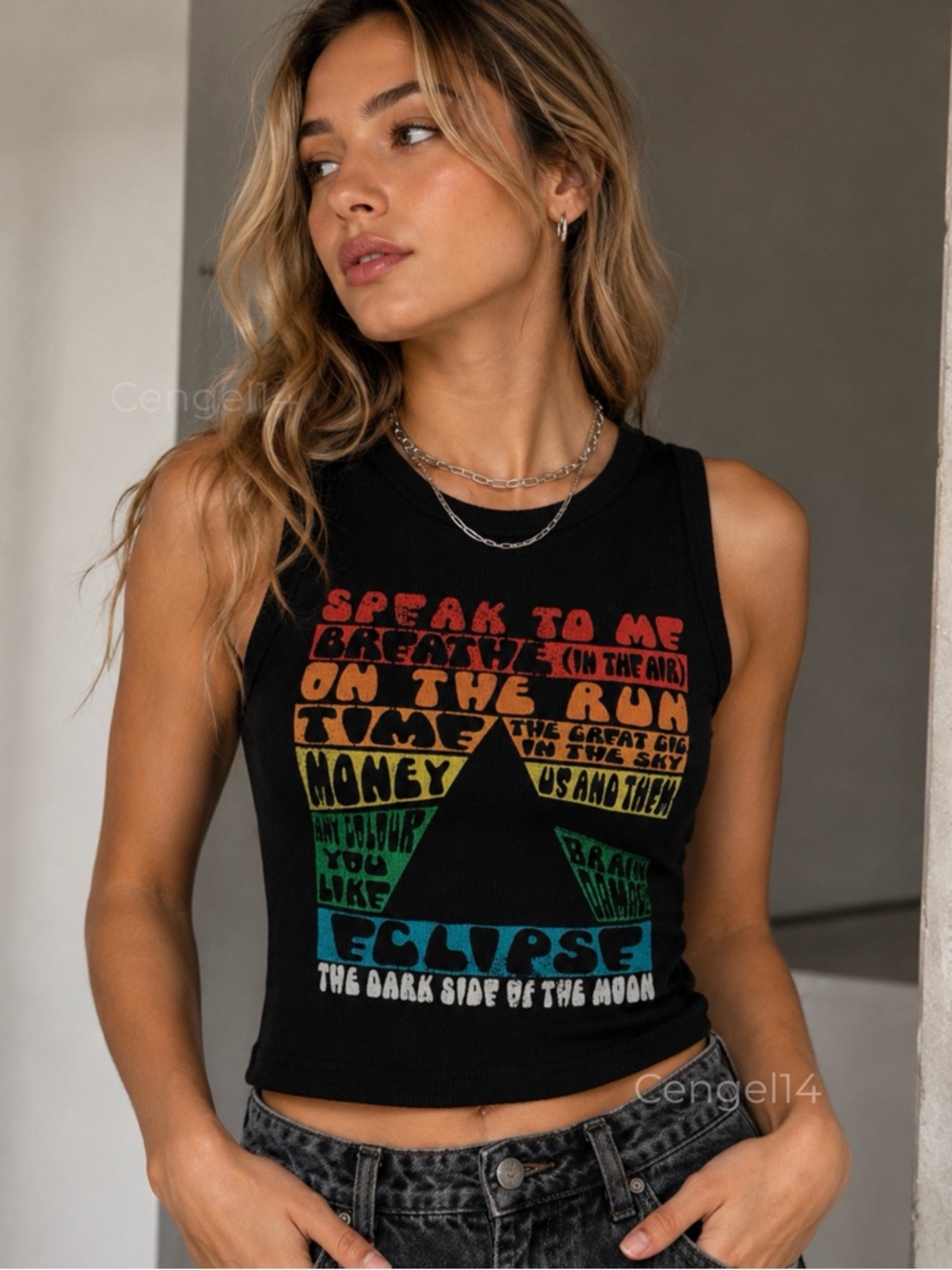 Chaser Pink Floyd Dark Side Prism Ribbed Tank Black Small NWOT
